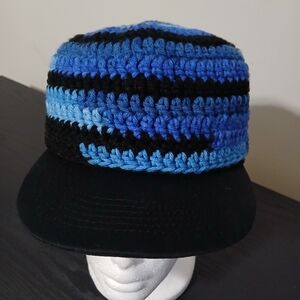 Blue and Black Crochet Cap
